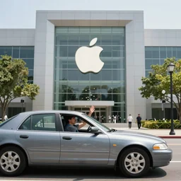 John driving past the Apple building on 280 and signaling with his right hand