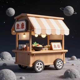 a ramen foodcart on an asteroid at the end of the universe, cosmic and colorful pen drawing, deep colors