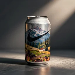 a soda can with the nike swoosh.
