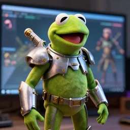 kermit the frog in t - 4 5 power armor, fallour 4 ps 5 screen shot, octane render, cinematic lighting, sharp detail, 5 k