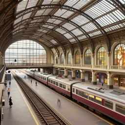a beatiful train station, extremely detailed, sharp focus, wide view, full body shot, smooth, digital illustration, colorfull by, james jean, by rossdraws, frank franzzeta, sakimichan, mcbess, aphonse mucha