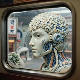 fuji gfx, 2 0 0 mm ; beautiful hyperrealistic dithered film still from nepal movie of wired devanagari brain map scene in style of 1 9 9 0 s frontiers in miniature porcelain retrofuturism deep emboss macro design architectural art studio photography magazine seinen manga cyborg extreme closeup portrait edition, real - life shinkansen window view porcelain izakaya sign, highly detailed, tilt shift zaha hadid scene in background