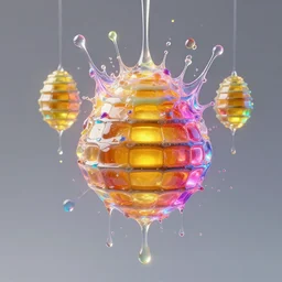 jelly rococo gel beehives bursting plasma and colorful auras, liquid, drippy, splashing, scifi 3 d paint spray by beeple, rob gonsalves, jeff koons, jacek yerka, m. c. escher