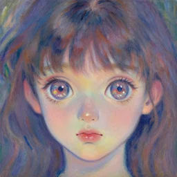 an anime girl with sparkly big eyes, detailed eyes, moe, painting by Claude Monet