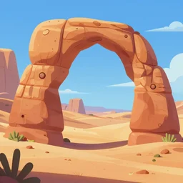 a cartoon illustration of a desert with a large arch in the middle of it, digital art by kilian eng, polycount, generative art, bryce 7, digital illustration