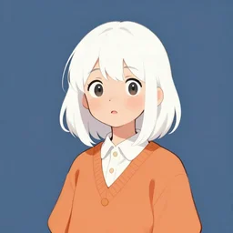 a cute girl with shoulder - length white short hair wearing school uniform, exaggerated expressions, cold pure color background, warm color clothes, sharp focus, youthful, illustration, morandi color scheme, art station, by ilya kuvshinov