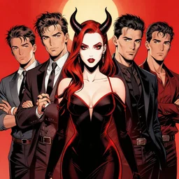 rafael albuquerque comic art, peter mohrbacher, artgerm, joshua middleton, pretty evil elizabeth olson demon, black and red dress, symmetrical eyes
