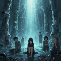 background only, infinity mental assylum with people being mad and sad, in jelly incrusted of legends official fanart behance hd by jesper ejsing, by rhads, makoto shinkai and lois van baarle, ilya kuvshinov, rossdraws global illumination