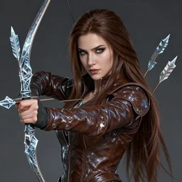 portrait of a mix between cryomancer and archer, female, shiny brown ice and arrows, leather coat, high fantasy, dnd, face details, extremely detailed, smooth, sharp focus, digital illustration, by artgem, rossdraws, sakimichan
