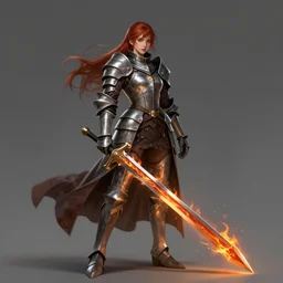 a full body + face character portrait of a female knight / wizard posing heroically with a fiery broadsword trending on artstation deviantart pinterest detailed realistic hd 8 k high resolution