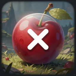 small button icon of a close - up cherry, concept artwork for mmorpg royal quest by helen blizzard