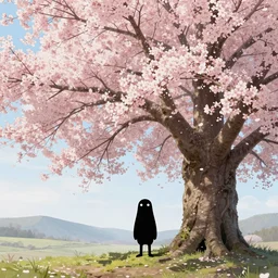 an anthro black hole standing at the bottom of a giant cherry blossom tree, greg rutkowski