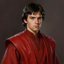 portrait of a man by greg rutkowski, jedi prince roan fel, short black hair, star wars expanded universe, he is about 3 0 years old, elegant, prideful, wearing red jedi armor, highly detailed portrait, digital painting, artstation, concept art, smooth, sharp foccus ilustration, artstation hq