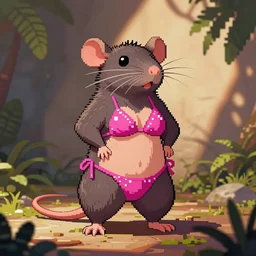 Anthropomorphic rat that is a stripper in a bikini, safe for work, pixel art