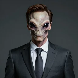 a hyper realistic portrait of a male alien in a suit