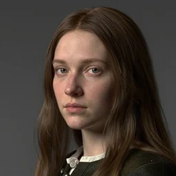 a close up of a person with long hair, a digital rendering by wendy froud, cg society, classical realism, pre - raphaelite, studio portrait, dutch golden age