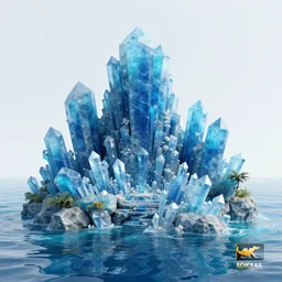 ocean temple made out of crystalline blue stone, fantasy, mystical, ocean, 3 d, render, ocean, water, 8 k