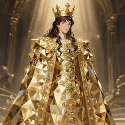 king with a polygonal dress, light dust, magnificent, close up, details, sharp focus, elegant, highly detailed, illustration, by Jordan Grimmer and greg rutkowski and PiNe(パイネ) and 薯子Imoko and 香川悠作 and wlop and maya takamura, intricate, beautiful, Trending artstation, pixiv, digital Art