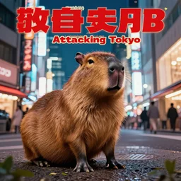 “drunk capybara attacking Tokyo, disaster movie poster, cgstudio”