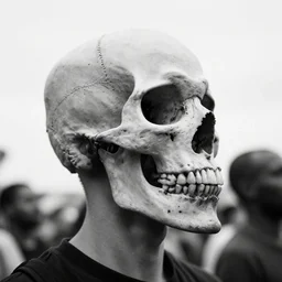 hunnic protester face elongated cranium photo black and white wide angle lense