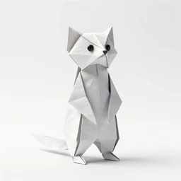 origami meerkat, clean 3d render, full body, isolated on a pure white background, centered, entire subject in frame, sharp focus, soft studio lighting