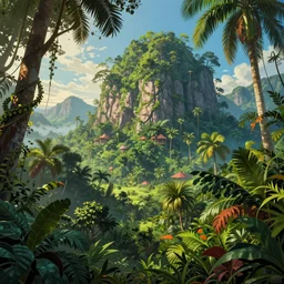 surreal gediminas pranckevicius, malaysia jungle, summer morning, very coherent and colorful high contrast art by james gilleard james gurney floralpunk screen printing woodblock, habitat 6 7, dark shadows, pastel color, hard lighting, stippled light, art nouveau, film noir