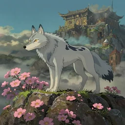 a wholesome animation key shot, temple of the wolf on top of a mountain, studio ghibli, pixar and disney animation, sharp, rendered in unreal engine 5, anime key art by greg rutkowski, bloom, dramatic lighting