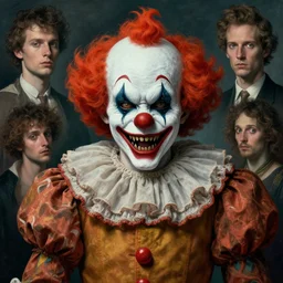 grotesque monster clown, by rutkowski and giuseppe arcimboldo, james jean and erik jones and rhads, ultradetailed, photorealistic details, full frame, trending artstation