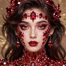 studio portrait of absurdly beautiful, elegant, young gravure idol made of rubies and red gems, ultrafine hyperrealistic detailed face illustration by kim jung gi, irakli nadar, intricate linework, sharp focus, bright colors, matte, octopath traveler, final fantasy, unreal engine highly rendered, global illumination, radiant light, intricate environment