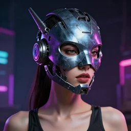 sexy beautiful woman head made of mech mask rendered in unreal engine, cyberpunk, dark rave, scifi, painted by beksinski beeple and wlop