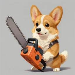 a portrait of an anthropomorphic cyberpunk corgi! holding a chainsaw, fantasy, elegant, digital painting, artstation, concept art, matte, sharp focus, illustration, art by josan gonzalez