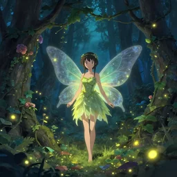 Suzu Hirose as fairy princess in a magical forest at dusk lit by fireflies, ivy vine leaf and flower top, fantastical realism, Stanley Artgerm Lau, WLOP, Rossdraws, James Jean, Andrei Riabovitchev, Marc Simonetti, Yoshitaka Amano, digital art, artstation