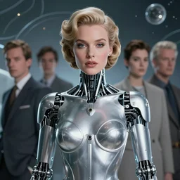 retrofuturistic portrait of a young grace kelly as a retro bionic humanoid, silver bra, space graphics in background, quint buchholz, wlop, dan mumford, artgerm, liam brazier, peter mohrbacher, raw, featured on artstation, octane render, cinematic, elegant, intricate, 8 k