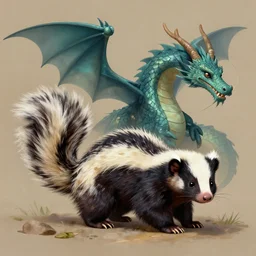 digital painting of a skunk that was just transformed into a dragon
