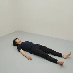 a chinese person laying flat on back on the floor by daniel johnston and peter doig, line brush, minimal