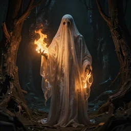 portrait of a ghost burning in the darkness space, ancient wood environment, Cinematic lighting, insanely detailed, trending on artstation, golden ratio, concept art by Agesandro de Rodas & Emil Melmoth