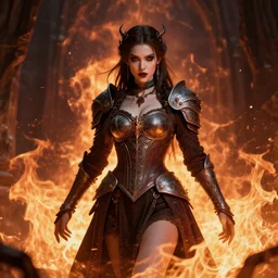 gothic warrior princess emerging from fire, fantasy, stylized, artgerm, artstation, hd, cgsociety, cgi, realistic, dramatic, cinematic, artistic, trending, detailed