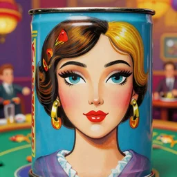 closeup face portrait of a tin toy 1 9 2 0 s gangster's moll in a gambling den, nicoletta ceccoli, mark ryden, lostfish, max fleischer, hyper realistic, artstation, illustration, digital paint, matte paint, vivid colors, bright, cheerful, detailed and intricate environment