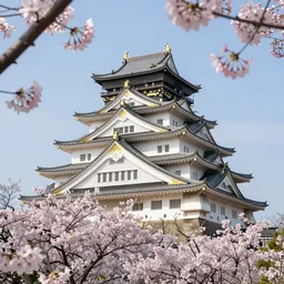 beautiful, japanese castle set amongst cherry blossom trees, by victo ngai, highly detailed, vibrant, 8 k