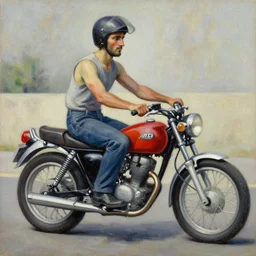 man on motorcycle, canvas, oil paint, artwork by pablo picasso, detailed