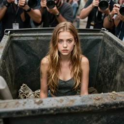 madison beer in a dumpster dirty, coherent, 4 k, render, unity render, wallpaper, paparazzi photo