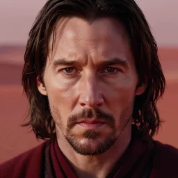 close - up keanu reeves as a jedi master, perfect symmetrical face, a red sand desert, moody lighting, 8 k, shallow depth of field, intricate detail,