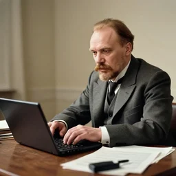 Lenin using laptop sitting at his desk, Hdr, rtx