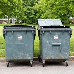 two gigantic american dumpsters dirty