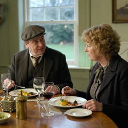mr rigsby and miss jones from rising damp are enjoying dinner together. realistic.