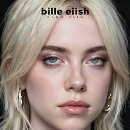 billie eilish closeup face, in the style of piano man album cover, airbrush, realistic, low contrast