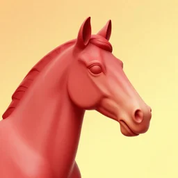 horse head statue , gradient from red to yellow background