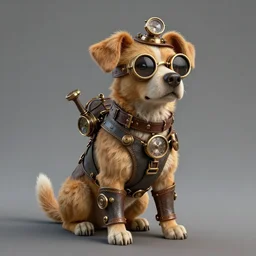 a steampunk dog, digital art, hyperrealistic