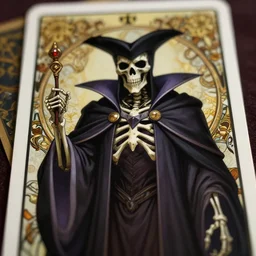 overlord, undead skeleton king, wearing an academic gown, tarot card, highly detailed, deep focus, elegant, digital painting, smooth, sharp focus, illustration, ultra realistic, 8 k, art by artgerm and alphonse mucha