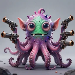 eyeless monster, ears ears ears, tentacles tentacles tentacles, guns guns guns, D&D, high quality, trending on artlist